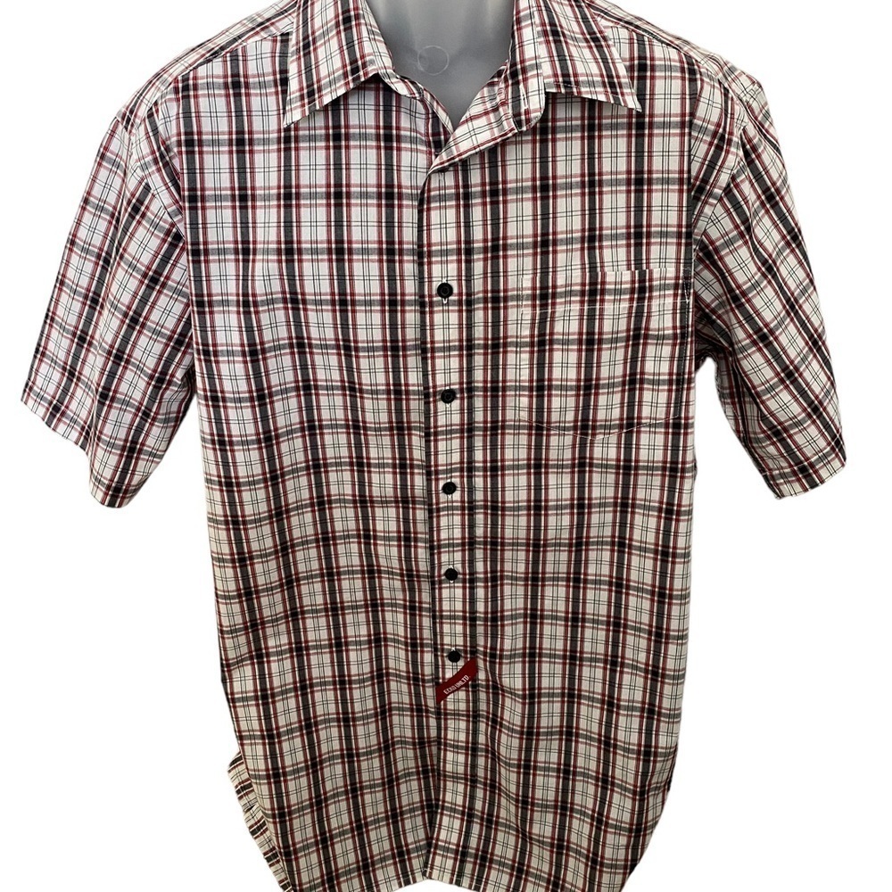ECKO Unlimited Red & Gray Plaid Casual Short Sleeve Button Up Shirt Men L Large